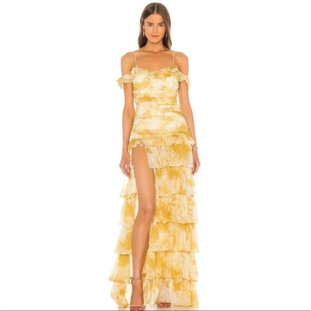 REVOLVE Yellow Tiered Ruffle Maxi Dress - Picture 1 of 10